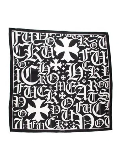 Pre-owned Chrome Hearts Silk Graphic Print Scarf In Brown