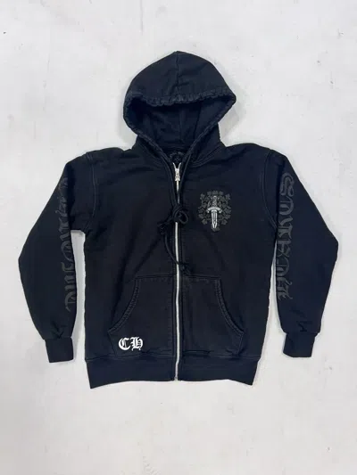 Pre-owned Chrome Hearts Silver Dagger Thermal Zip-up Hoodie Black