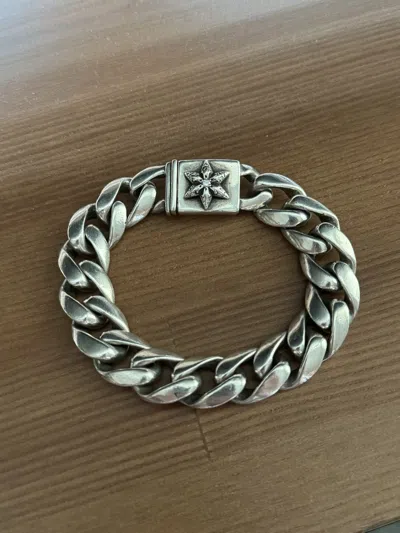 Pre-owned Chrome Hearts Silver Diamond Star Cuban Link Id Bracelet