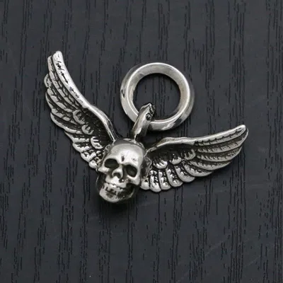 Pre-owned Chrome Hearts Skull & Wing's Pendant In Silver