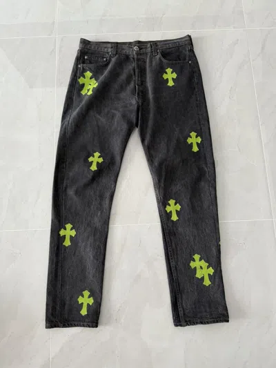 Pre-owned Chrome Hearts Slime Green Patched Levis 501 Sz.36 In Black