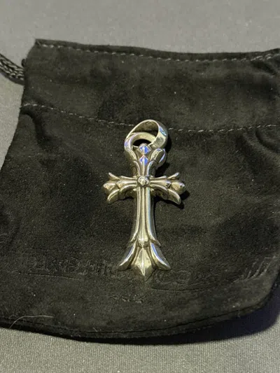 Pre-owned Chrome Hearts Small Double Cross Pendant With Bale In Silver