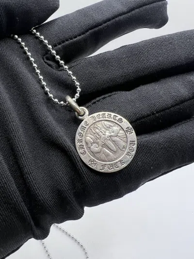 Pre-owned Chrome Hearts Small Medallion Pendant With Ball Chain In Silver