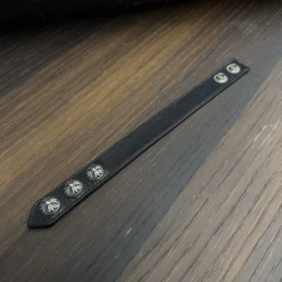 Pre-owned Chrome Hearts Snap Leather Bracelet Ch Plus In Black