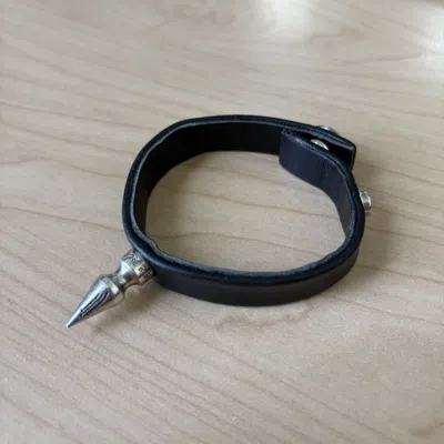 Pre-owned Chrome Hearts Spiked Leather Bracelet In Silver
