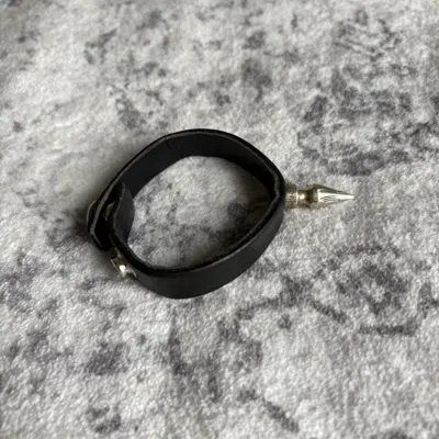 Pre-owned Chrome Hearts Spiked Leather Bracelet In Silver