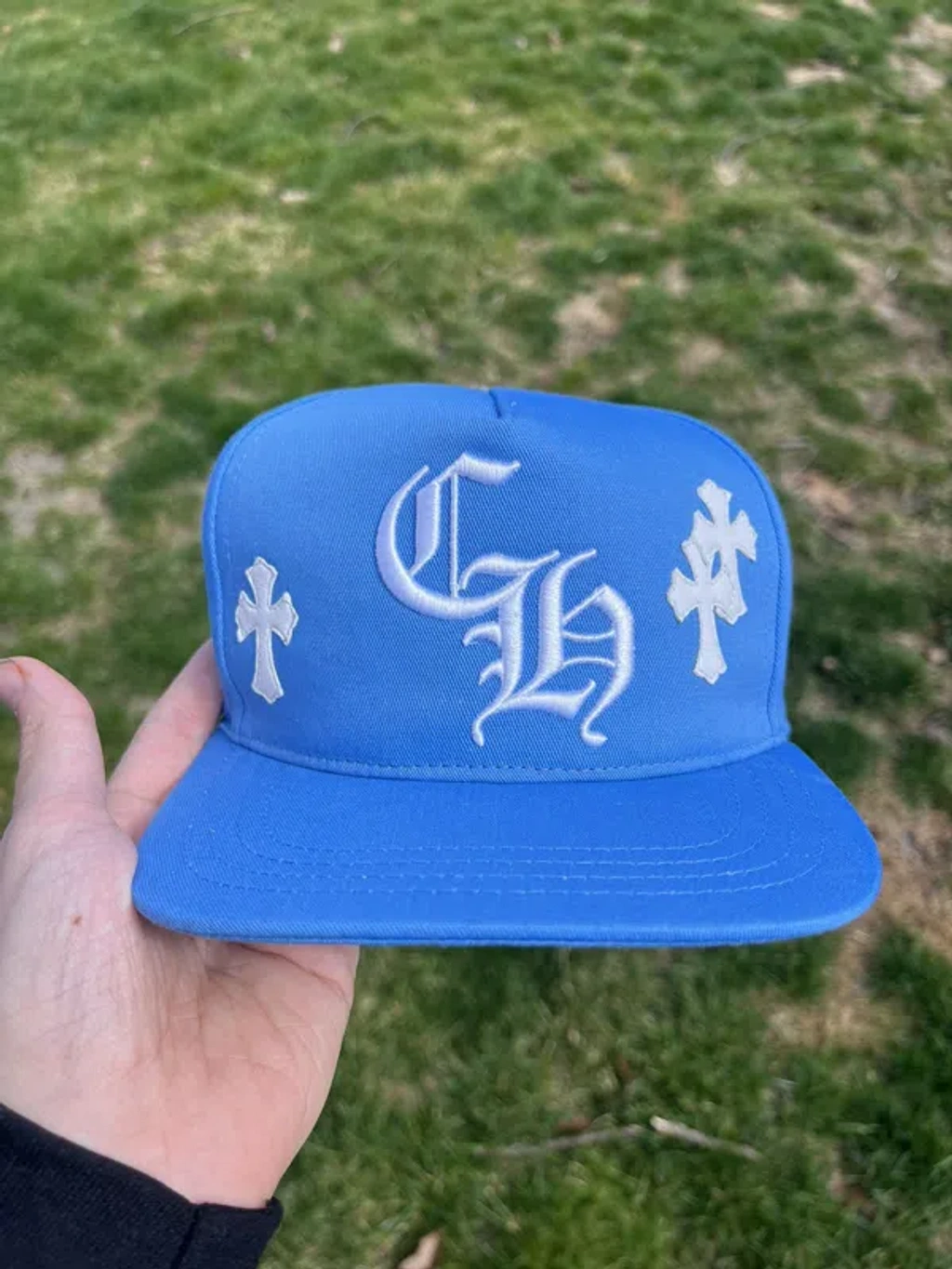 Pre-owned Chrome Hearts St Barth Blue Leather Patch Cross Hat In
