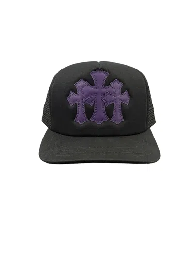Pre-owned Chrome Hearts St. Barths Exclusive Purple Cemetery Cross Patch Trucker Hat In Black