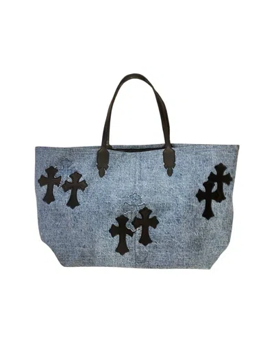 Pre-owned Chrome Hearts St.barth Exclusive 501 Denim Leather Cross Patch Tote Bag In Blue