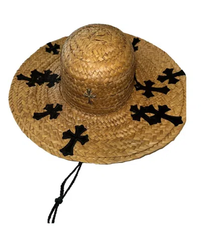 Pre-owned Chrome Hearts Straw Hat Crosses In Pale Yellow