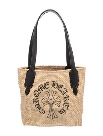 Pre-owned Chrome Hearts Straw Raffia Mini Beach Tote In Neutral