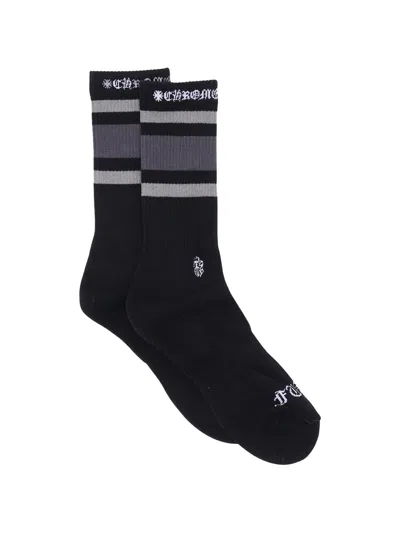 Chrome Hearts Striped Logo-embroidered Socks In Black