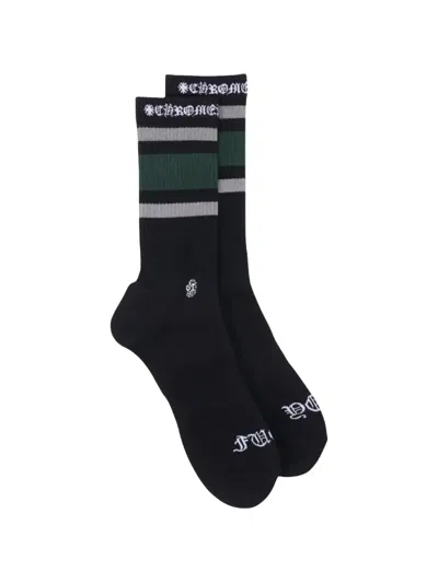 Chrome Hearts Striped Logo-print Socks In Black