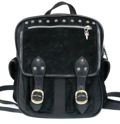 Pre-owned Chrome Hearts Suede & Leather Backpack In Black