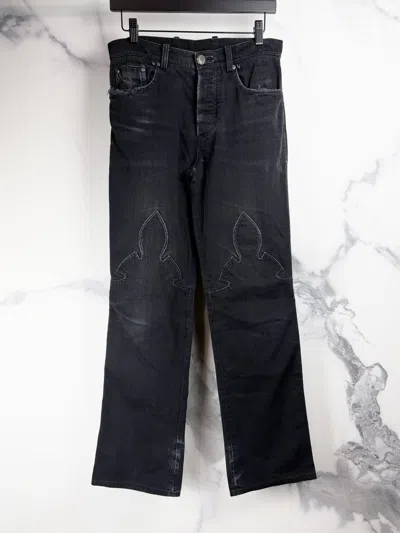 Pre-owned Chrome Hearts Thrashed Fleur Knee Bootcut Faded Denim Jeans In Black