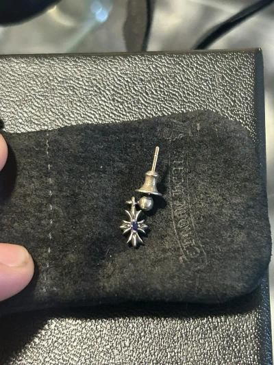 Pre-owned Chrome Hearts Tiny E Sapphire Earring In Silver