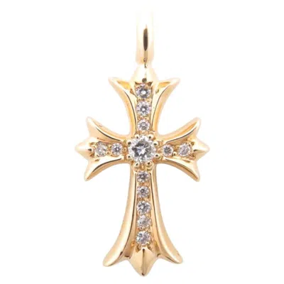 Pre-owned Chrome Hearts Tiny Fat Cross 22k Yellow Gold Diamond Pendant