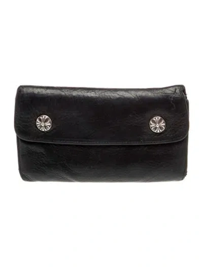 Pre-owned Chrome Hearts Tri Fold Leather Trifold Wallet In Black