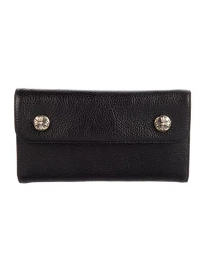Pre-owned Chrome Hearts Trifold Leather Bifold Wallet In Black