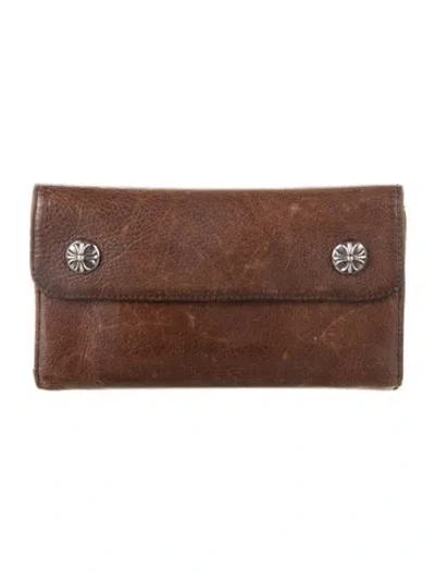 Pre-owned Chrome Hearts Trifold Leather Trifold Wallet In Brown
