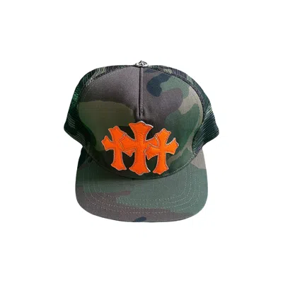 Pre-owned Chrome Hearts Triple Cross Cemtery Trucker Hat 'orange/camo' In Multi-color