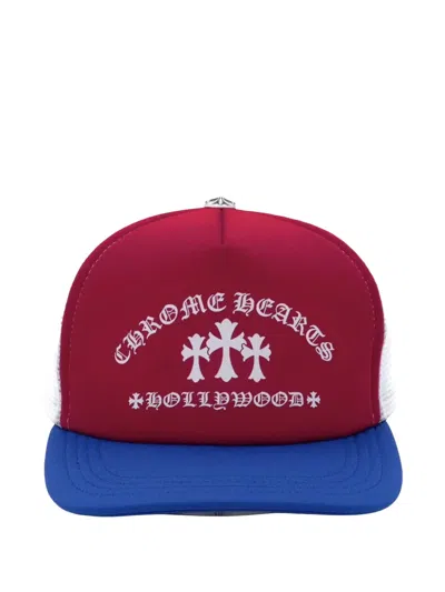 Chrome Hearts Triple Cross Hollywood Trucker Hat In Burgundy