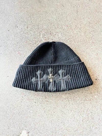 Pre-owned Chrome Hearts Triple Cross Patched Beanie In Black