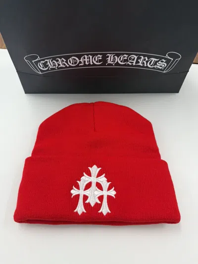 Pre-owned Chrome Hearts Triple Cross Red Beanie