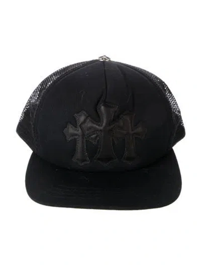 Pre-owned Chrome Hearts Triple Cross Trucker Hat In Black