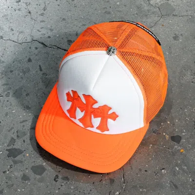 Pre-owned Chrome Hearts Trucker Cap - Cemetery Patchwork In Orange