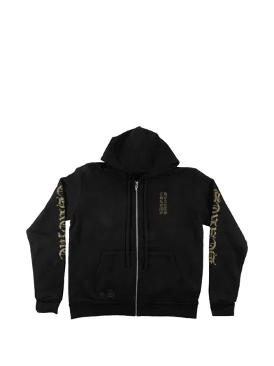 Chrome Hearts Vertical-logo Zip-up Hoodie In Black