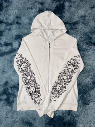 Pre-owned Chrome Hearts Vintage 90's  Floral Cross Horseshoe Zip Hoodie In White