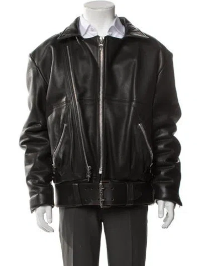 Pre-owned Chrome Hearts Vintage Calf Leather Moto Jacket In Black