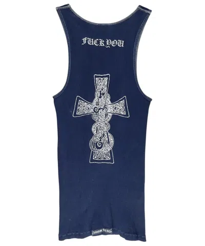 Pre-owned Chrome Hearts Vintage Celtic Cross Fuck You Faded Tank Top In Blue