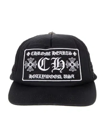 Pre-owned Chrome Hearts Vintage Hollywood Logo Trucker Hat In Black