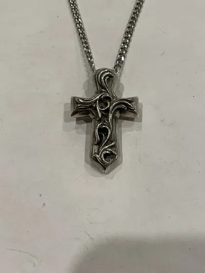 Pre-owned Chrome Hearts Vulcan Cross Pendant Cuban Link Chain Necklace In Silver