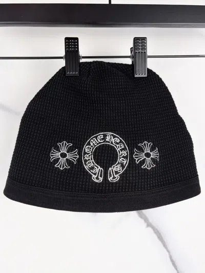 Pre-owned Chrome Hearts Waffle Thermal Triple Logo Horseshoe Beanie In Black