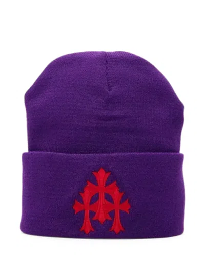 Chrome Hearts Watch Logo-embroidered Beanie Hat In Purple
