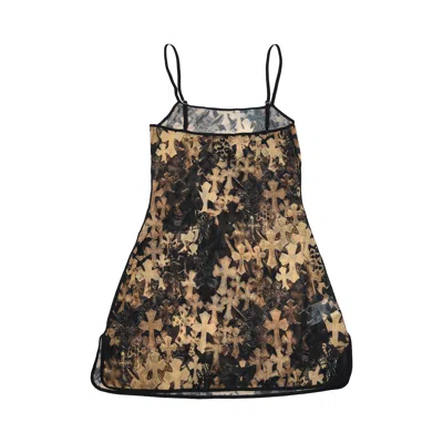 Chrome Hearts Waterfall Cross Patch Print Mesh Slip Dress In Xs