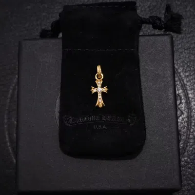 Chrome Hearts White Diamond Babyfat Cross Pendant In Black