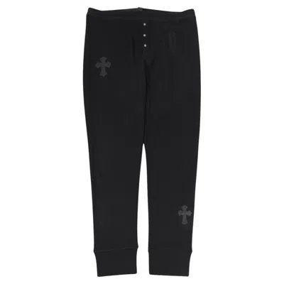 Pre-owned Chrome Hearts Women Waffle Knit Cross Patch Thermal Pants Large Black 925 Silver