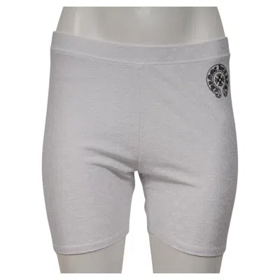 Pre-owned Chrome Hearts Womens Bike Shorts Size Large Jacquared Scroll Cross Logo White