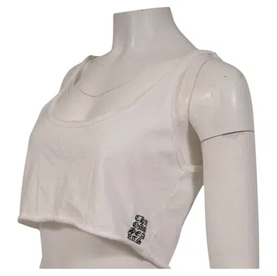 Pre-owned Chrome Hearts Womens Cross Logo Raw Hem Crop Top Size Large White Black Scroll