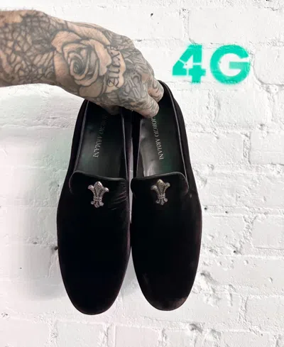 Pre-owned Chrome Hearts X Giorgio Armani Black Velvet Loafer Shoes