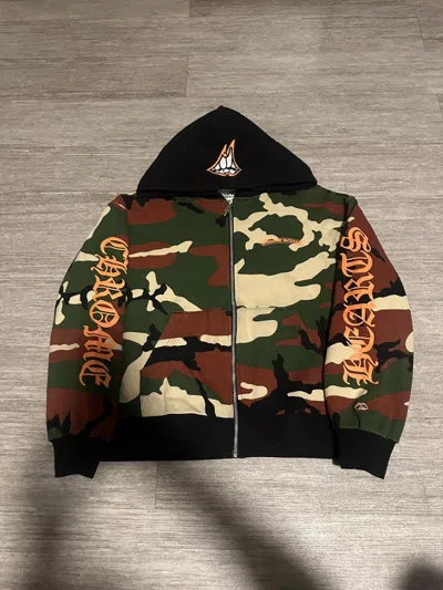 Pre-owned Chrome Hearts X Matty Boy Caution Camo Thermal Zip Up In Brown