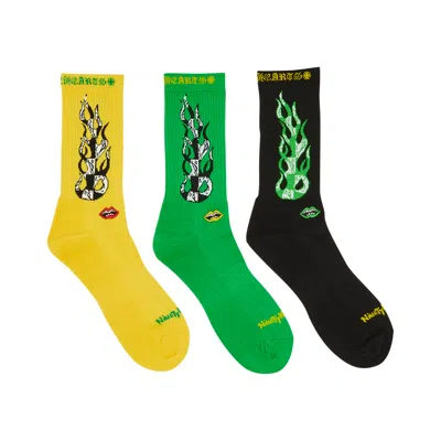 Pre-owned Chrome Hearts X Matty Boy Flame Socks 'green/yellow/black' In Multi-color