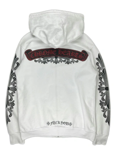 Pre-owned Chrome Hearts X Vintage Chrome Hearts Floral Sleeve Red Scroll Logo Zip Up Hoodie In White