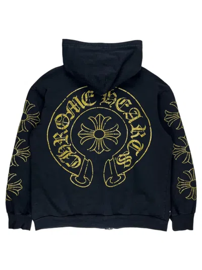 Pre-owned Chrome Hearts X Vintage Chrome Hearts Vintage Gold Horseshoe Dagger Zip Up Hoodie In Black