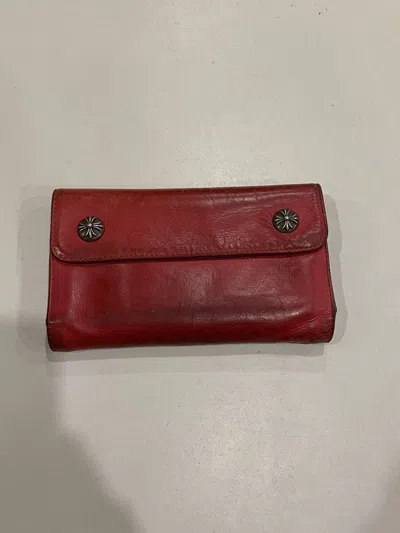 Pre-owned Chrome Hearts X Vintage Chrome Hearts Wave Wallet Red Leather Silver Cross Buttons