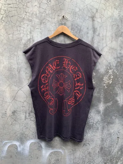 Pre-owned Chrome Hearts X Vintage Red Horseshoe Faded Chrome Hearts Sleeveless Tshirt In Faded Black